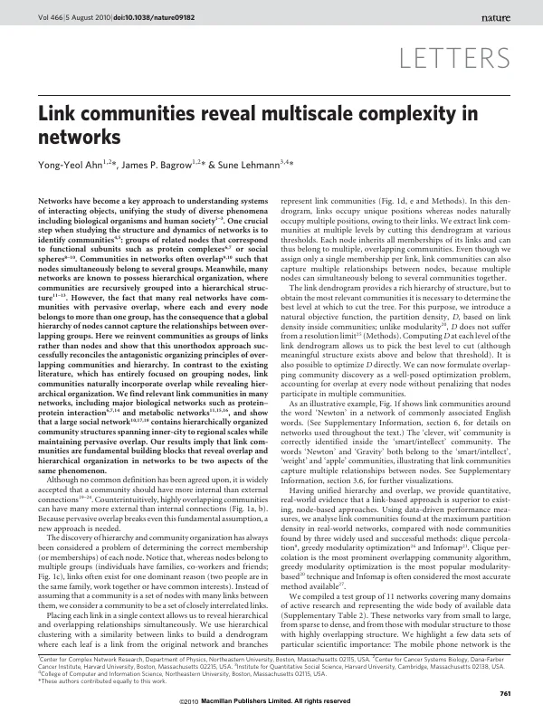 First page of Link communities reveal multiscale complexity in networks