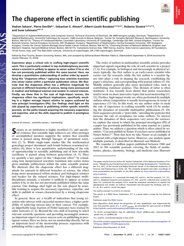 First page of The chaperone effect in scientific publishing