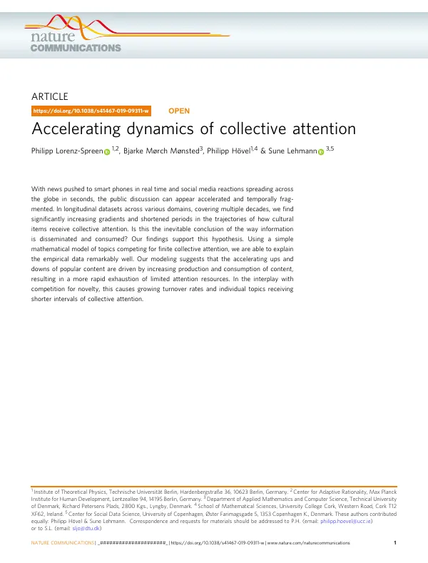 First page of Accelerating dynamics of collective attention
