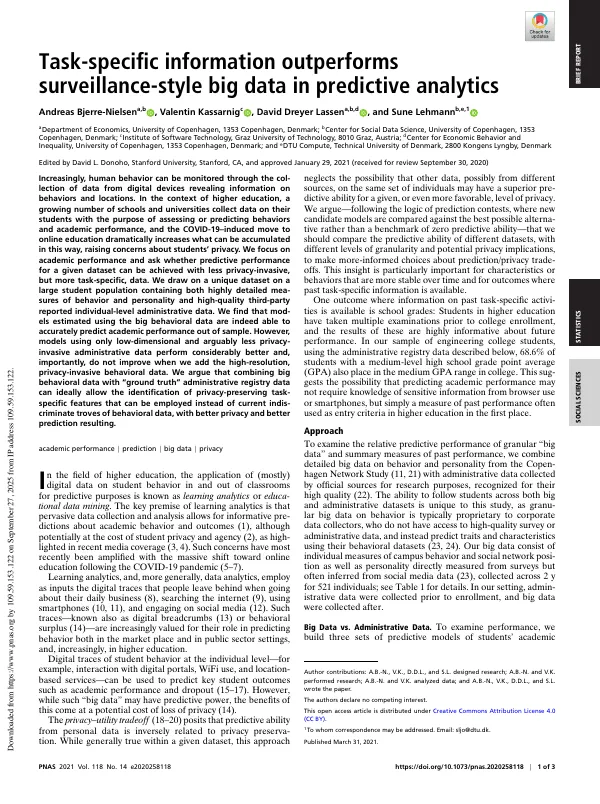 First page of Task-specific information outperforms surveillance-style big data in predictive analytics