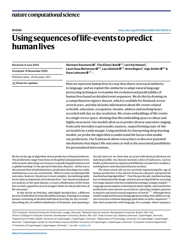 First page of Using sequences of life-events to predict human lives